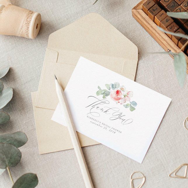 Rosa Blume Elegantes Brautparty Vielen Dank Dankeskarte (Von Creator hochgeladen)