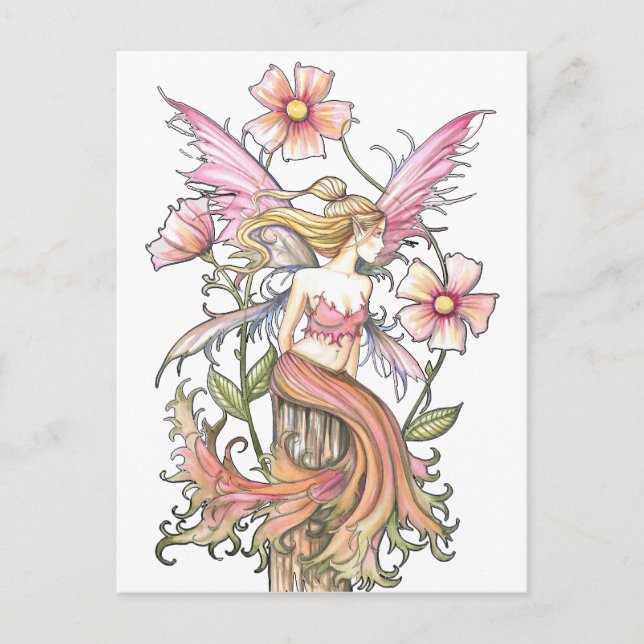 Rosa Blume Fairy Art Postkarte (Vorderseite)