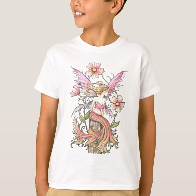 Rosa Blume Fairy Art T-Shirt (Vorderseite)