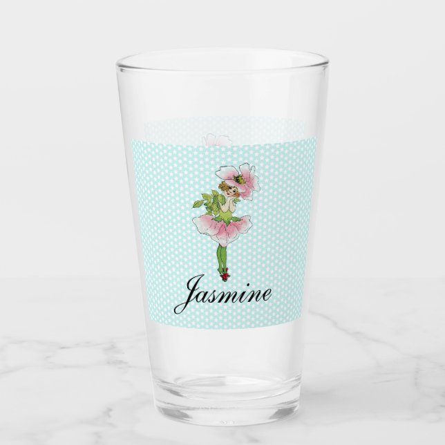Rosa Blume Fairy Personalisiert Glas (Vorderseite)