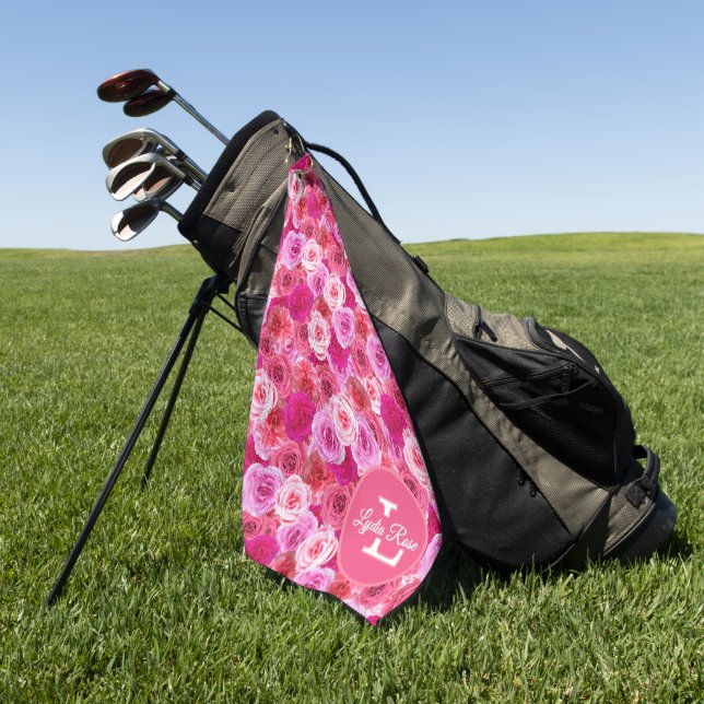 Rosa Blume Farbtöne Rosa Blütenfarben Personalisie Golfhandtuch (Gras)