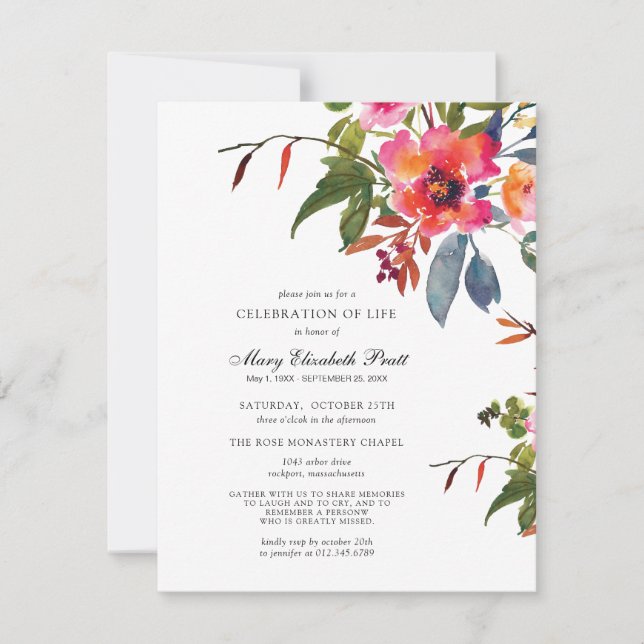 Rosa Blume Feier des Lebens Einladung (Vorderseite)