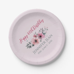 Rosa Blume Floral 80. Geburtstag Paper Teller