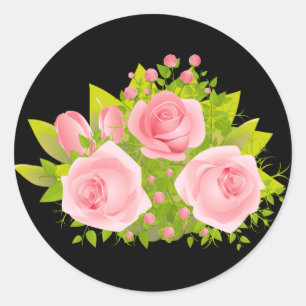Rosa-Blume, floral, schwarz Runder Aufkleber