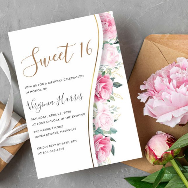 Rosa Blume Foliage 16 . Geburtstag 16 Geburtstag Einladung (Von Creator hochgeladen)