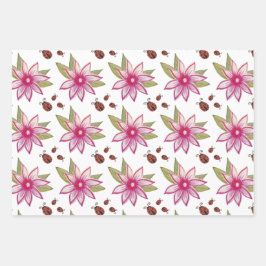 Rosa Blume Frühjahr Ladybugs Geschenkpapier Set