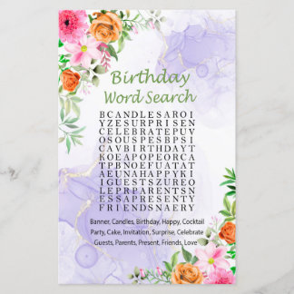 Rosa Blume Geburtstag Word Search Game