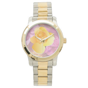 Rosa Blume Gelb Rose Armband in zwei Farbtönen Armbanduhr