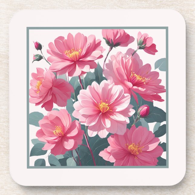 Rosa Blume Getränkeuntersetzer (Vorderseite)