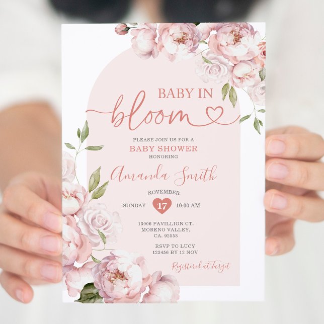 Rosa Blume Girl Baby Shower Baby in Bloom Einladung (Von Creator hochgeladen)