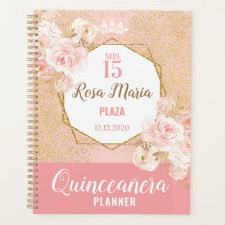 Rosa Blume Glitzer Quinceañera Planer