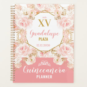 Rosa Blume Glitzer Quinceañera Planer