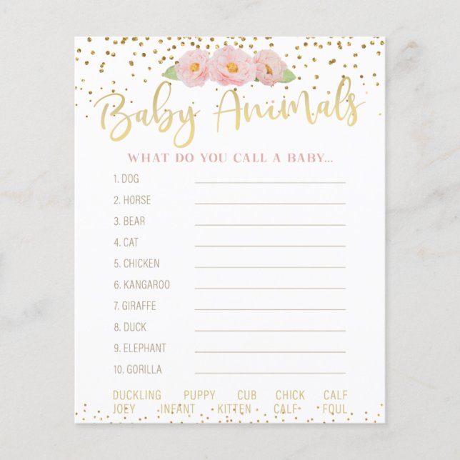 Rosa Blume Gold Accent Baby Animals Showspiel (Vorderseite)