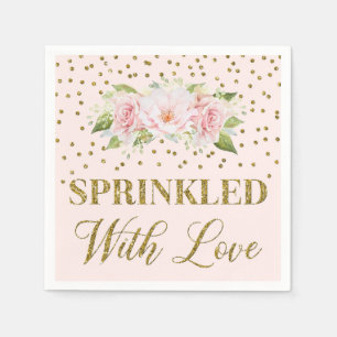 Rosa Blume Gold Confetti Sprinkler mit Liebe Serviette