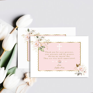 Rosa Blume Gold Frame Cross Taufen Dankeskarte