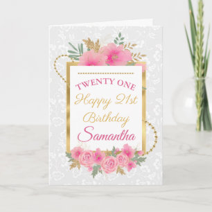 Rosa Blume Goldene Foil Happy Birthday Karte