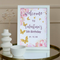 Rosa Blume Goldene Schmetterlinge Party Willkommen