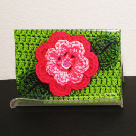 Rosa Blume Grass Green Leaf Kunsthandwerk Crochet  Magnet