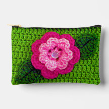 Rosa Blume Grass Green Leaf Kunsthandwerk Crochet 