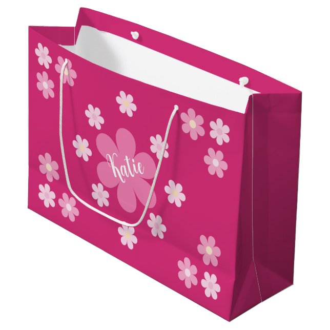 Rosa Blume Große Geschenktüte (Vorderseite Schrägansicht)