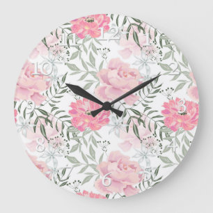 Rosa Blume Große Wanduhr