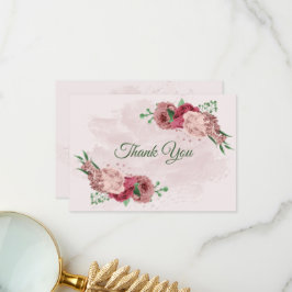 Rosa Blume Grün Blätter botanische Hochzeit Dankeskarte