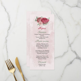 Rosa Blume Grün Blätter botanische Hochzeit Menükarte