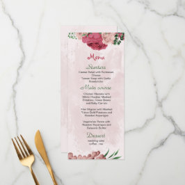 Rosa Blume Grün Blätter botanische Hochzeit Menükarte