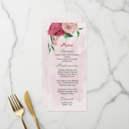 Rosa Blume Grün Blätter botanische Hochzeit Menükarte