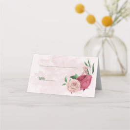 Rosa Blume Grün Blätter botanische Hochzeit Platzkarte