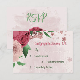 Rosa Blume Grün Blätter botanische Hochzeit RSVP Karte