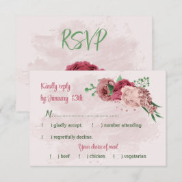 Rosa Blume Grün Blätter botanische Hochzeit RSVP Karte