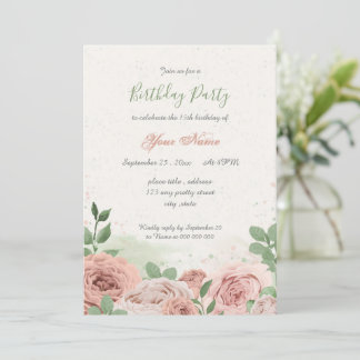 Rosa Blume grün Blätter Geburtstag Einladung