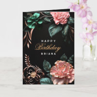 Rosa Blume Grün Blätter Goldene Elemente Geburtsta