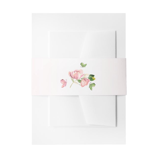 Rosa Blume Grün Blätter Hochzeit Einladungsbanderole (Vorderseite Beispiel)