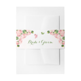 Rosa Blume Grün Blätter Hochzeit Einladungsbanderole