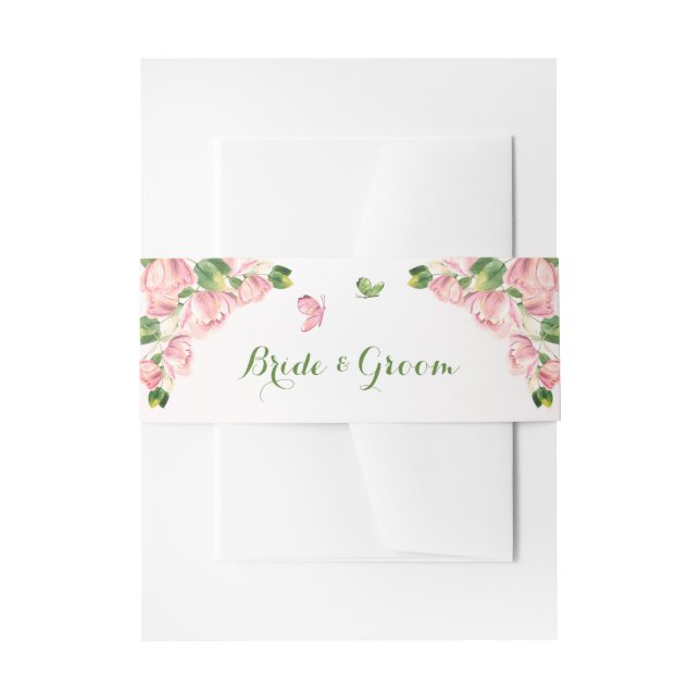 Rosa Blume Grün Blätter Hochzeit Einladungsbanderole (Vorderseite Beispiel)