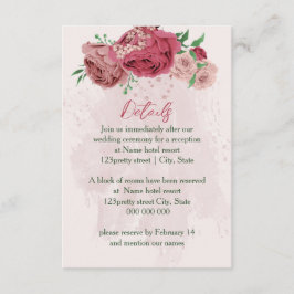 Rosa Blume Grün Blätter Hochzeitsdetails Begleitkarte