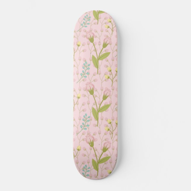 Rosa Blume Grüne Blätter Blumengarten Frühling Skateboard (Vorderseite)