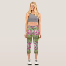 Rosa Blume Grüne Blätter Capri Leggings