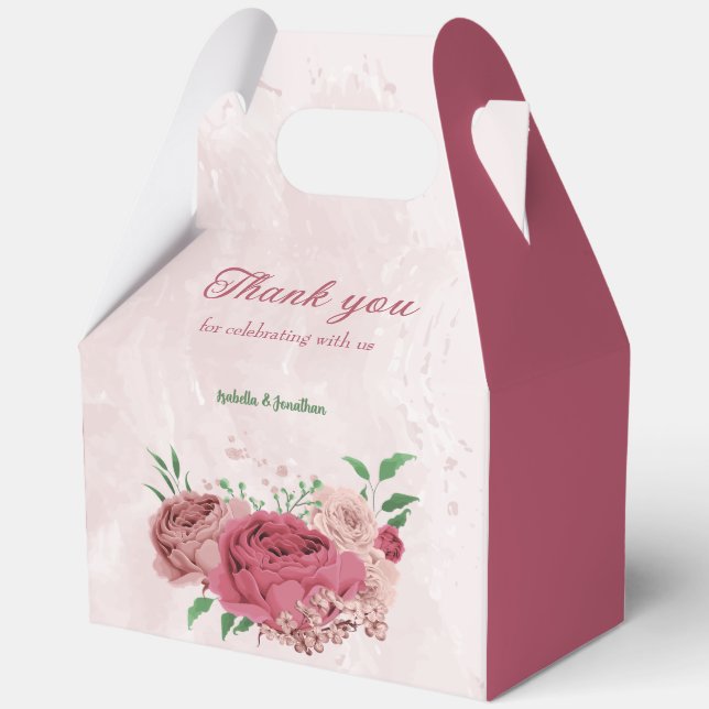 Rosa Blume Grüne Blätter Hochzeit Geschenkschachtel (Vorderseite)