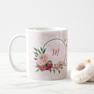 Rosa Blume, grüne Blätter Kaffeetasse