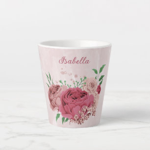 Rosa Blume, grüne Blätter Milchtasse
