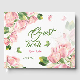 Rosa Blume Grüne Blätter Schmetterlinge Gästebuch