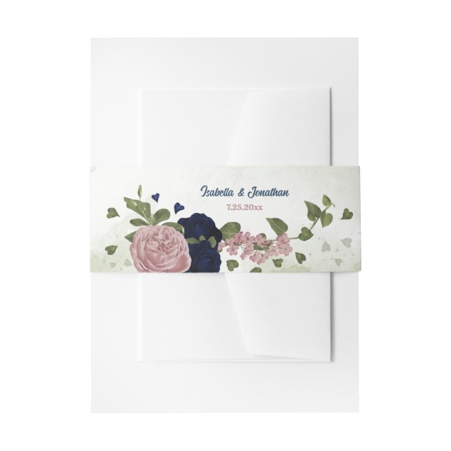 Rosa Blume Grüne Hochzeit Einladungsbanderole (Vorderseite Beispiel)