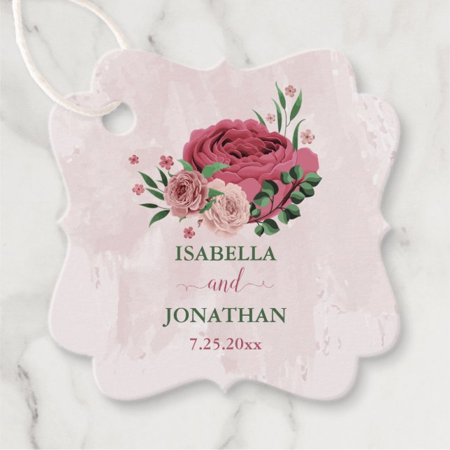 Rosa Blume Grüne Hochzeit Geschenkanhänger (Vorderseite)