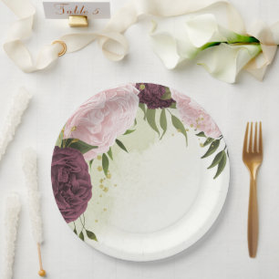 Rosa Blume Grüne Hochzeit Pappteller