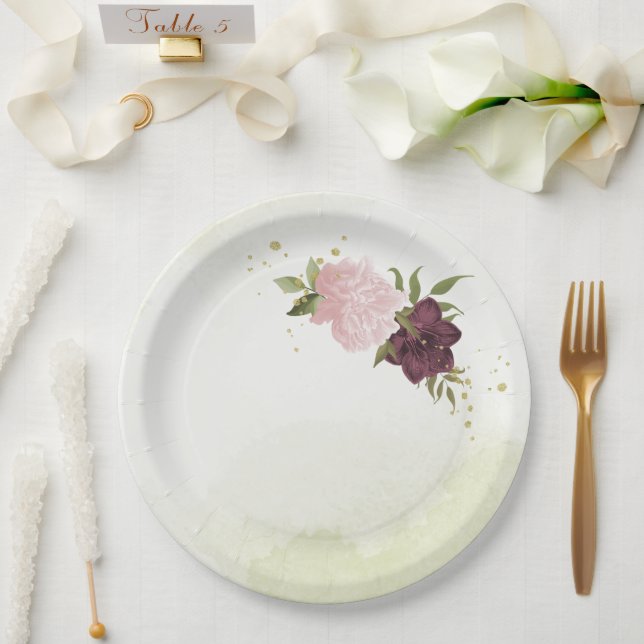 Rosa Blume Grüne Hochzeit Pappteller (Hochzeit)