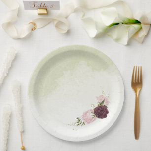 Rosa Blume Grüne Hochzeit Pappteller