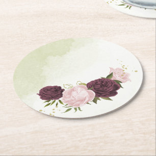 Rosa Blume Grüne Hochzeit Runder Pappuntersetzer